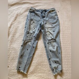 Tinseltown Light Blue Distressed Jeans with Embroidered Butterflies